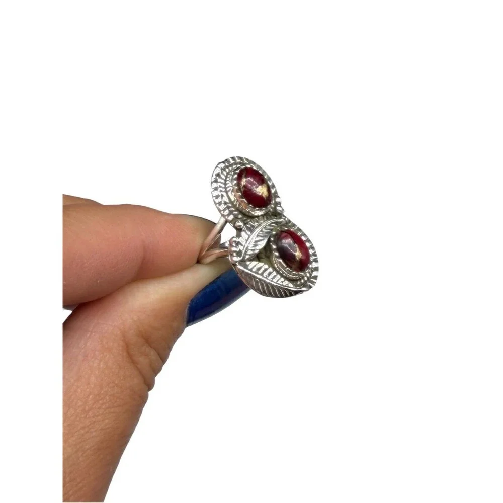 Red Rose Dahlia Kingman Turquoise Ring Size 6.5 Solid 925 Sterling Silver